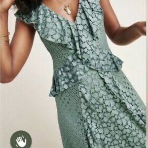 Anthropologie Asymmetrical Green Lace Dress